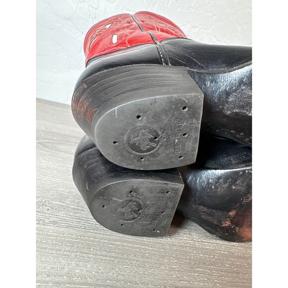 Rocketbuster Pee Wee Cowboy Boots - Womens Size 6 Black Red Inlaid EUC - Picture 9 of 11